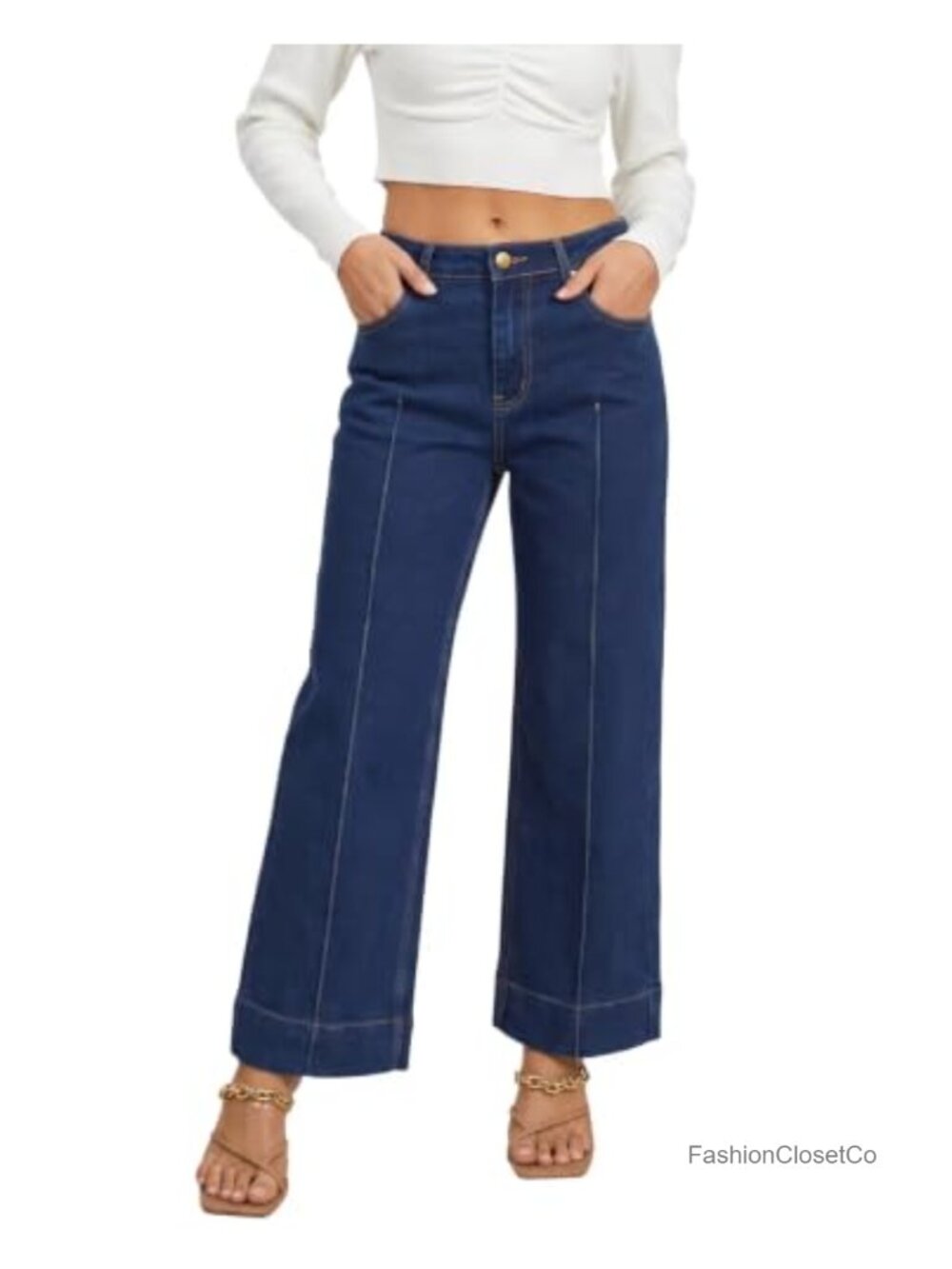 Retro Wide Leg Ankle Jeans with Front Seam Detail